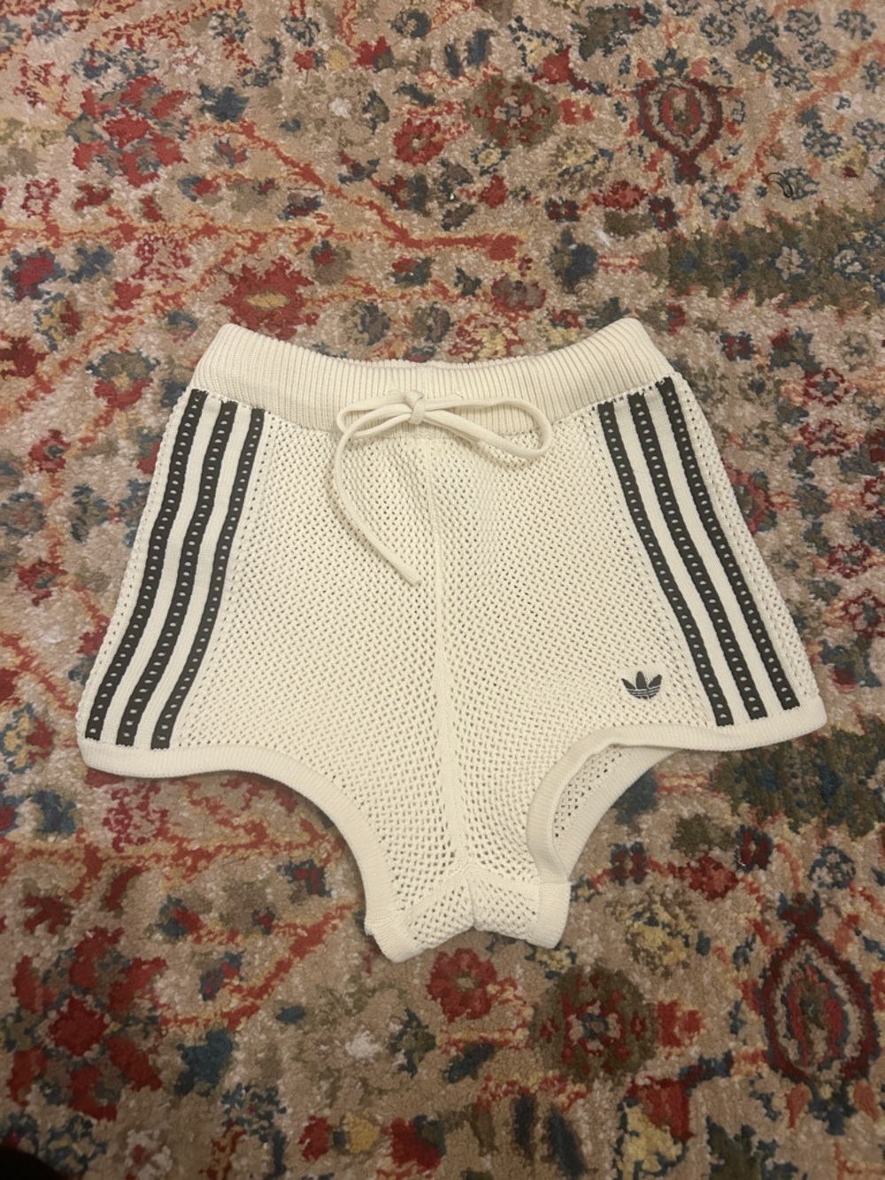 adidas White Knit Retro 3-Stripe Shorts